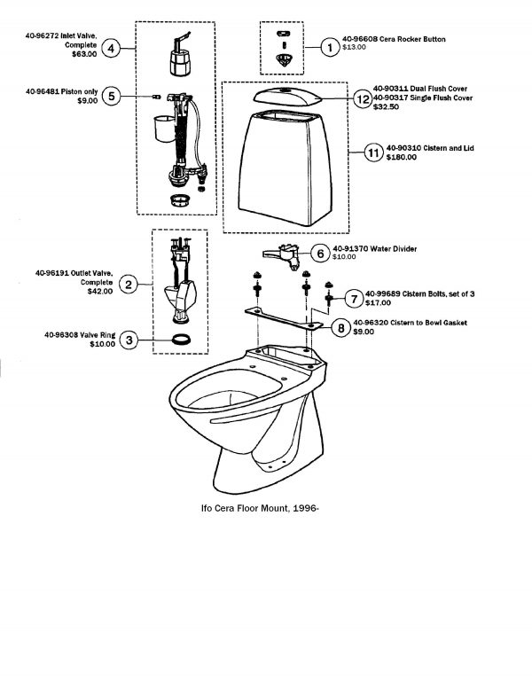 Ifo Cera floor mount toilet exploded diagram