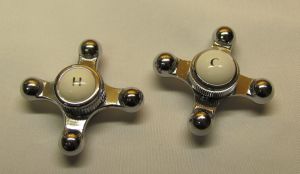 Sign of the Crab 4 ball handles, shown in chrome, with porcelain index buttons