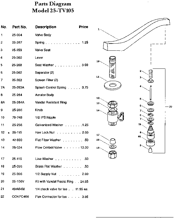 DEA Touch & Flow Faucet Parts Diagram Model 25-TV105