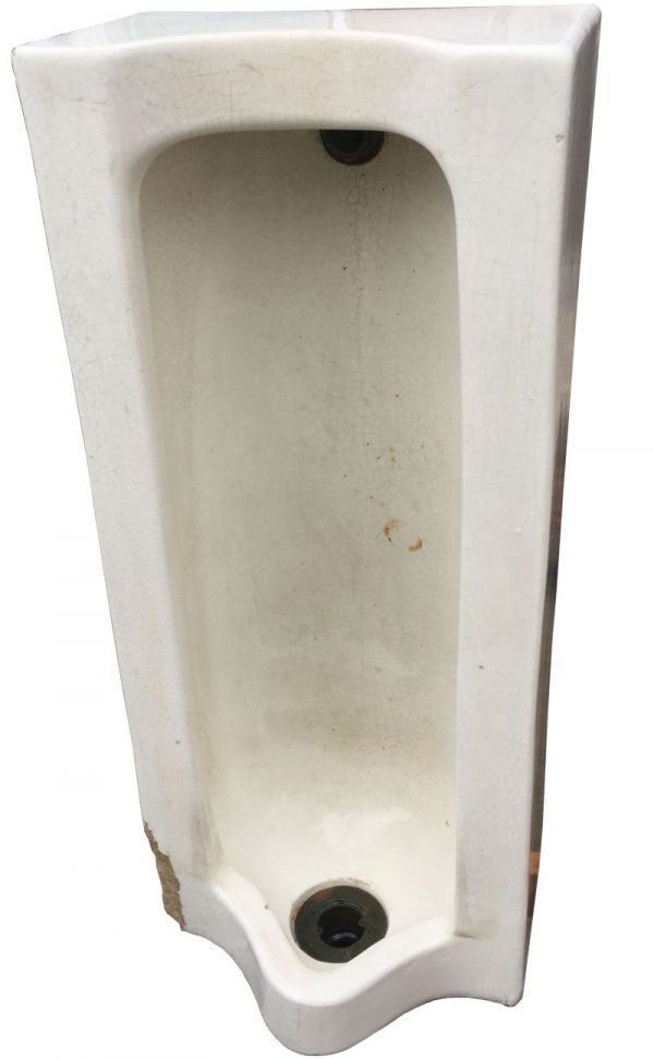 Overall shot of Trenton floor mount antique urinal. white in color