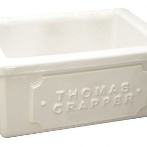 Thomas Crapper Harwood wall mount sink, white in color, with Crapper Logo