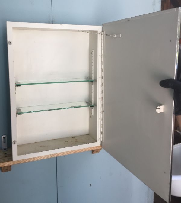 Vintage recessed medicine cabinet prop rental