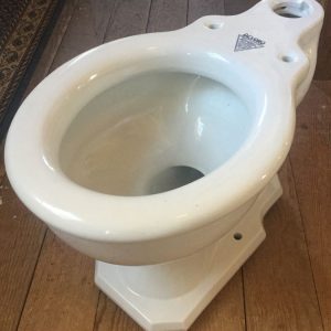 3/4 view Standard Devoro top spud antique toilet bowl. Color is old-white